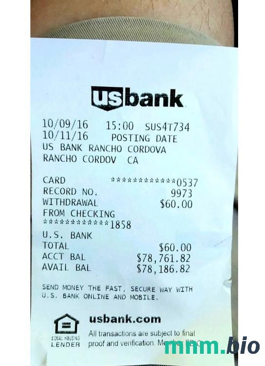 USA US Bank szablon pokwitowania płatności PSD